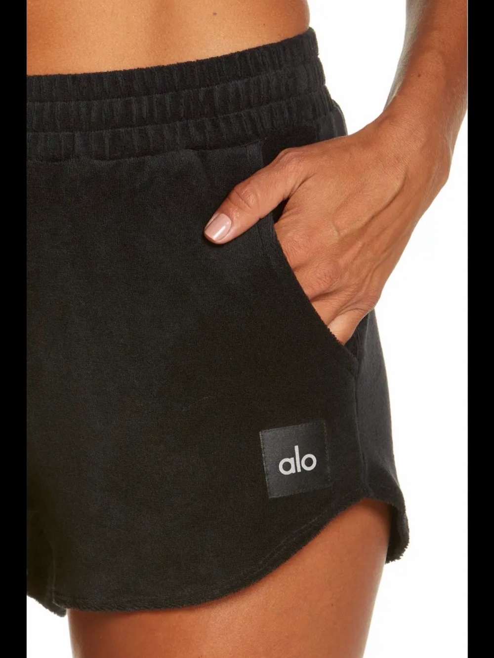 ALO Yoga Black Terry Elastic-Waist Women's Athletic Shorts
